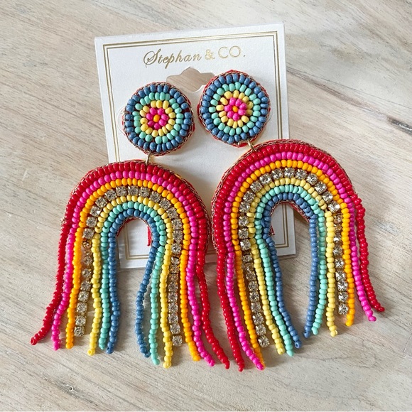 NWT Beaded and Rhinestone Rainbow Post Earrings - Picture 4 of 4